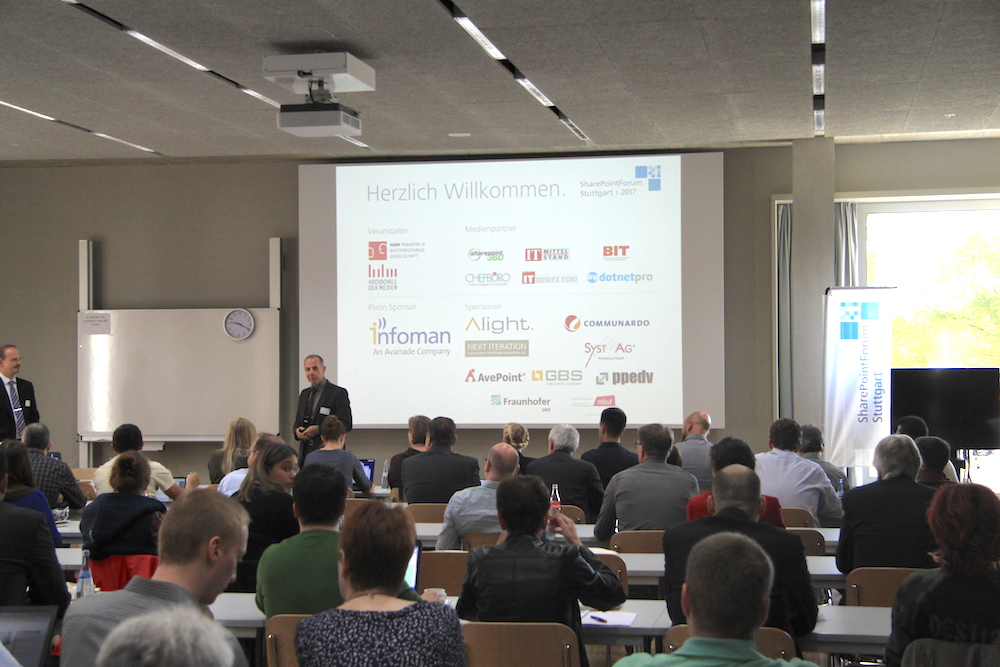 Prof. Dr. Arno Hitzges, Hochschule der Medien, begrüßte die Teilnehmer zum fünften SharePointForum Stuttgart